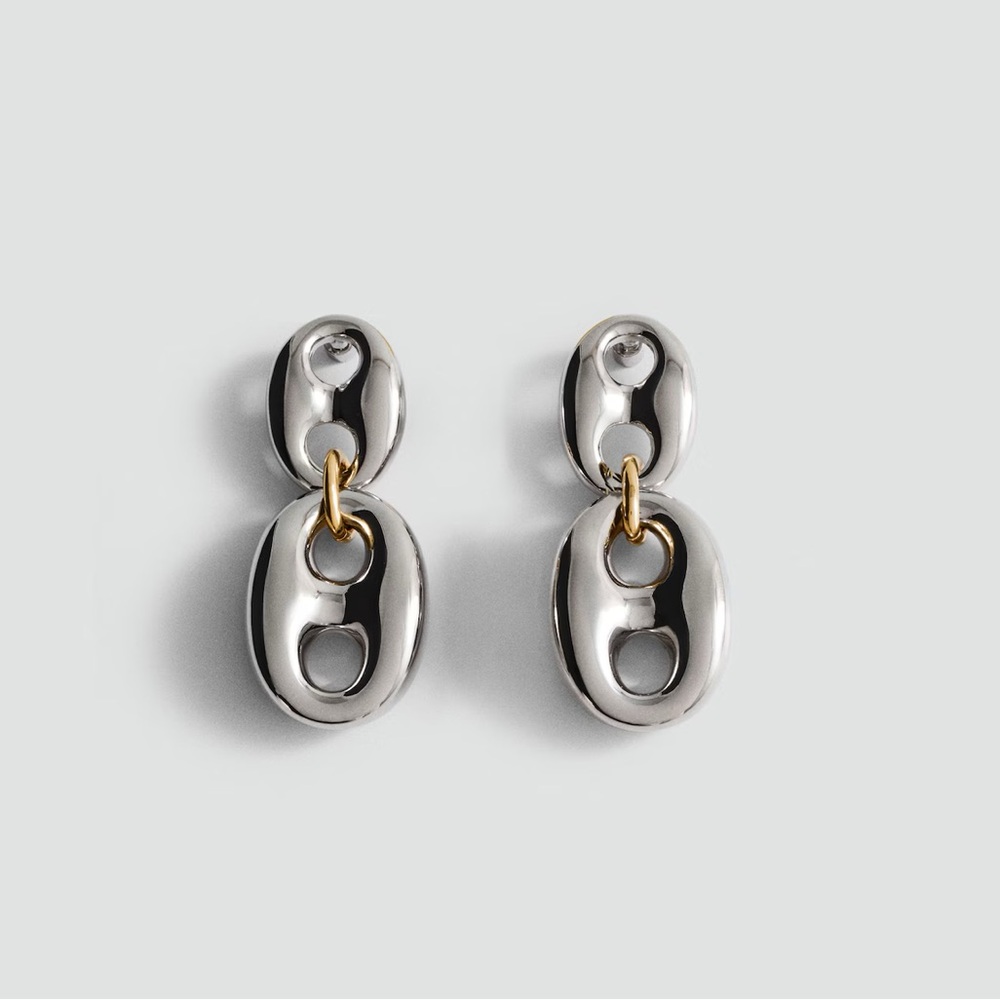 Mango Puffy Mariner Link Silver and Gold Earrings NWOT
